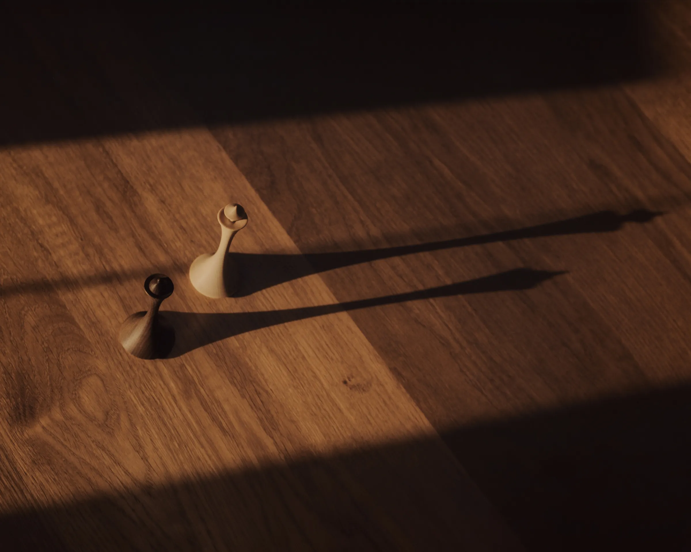 Medium format film frame of a single turned chess piece in window light, Hasselblad 500CM, printed by hand by Filip Gielda