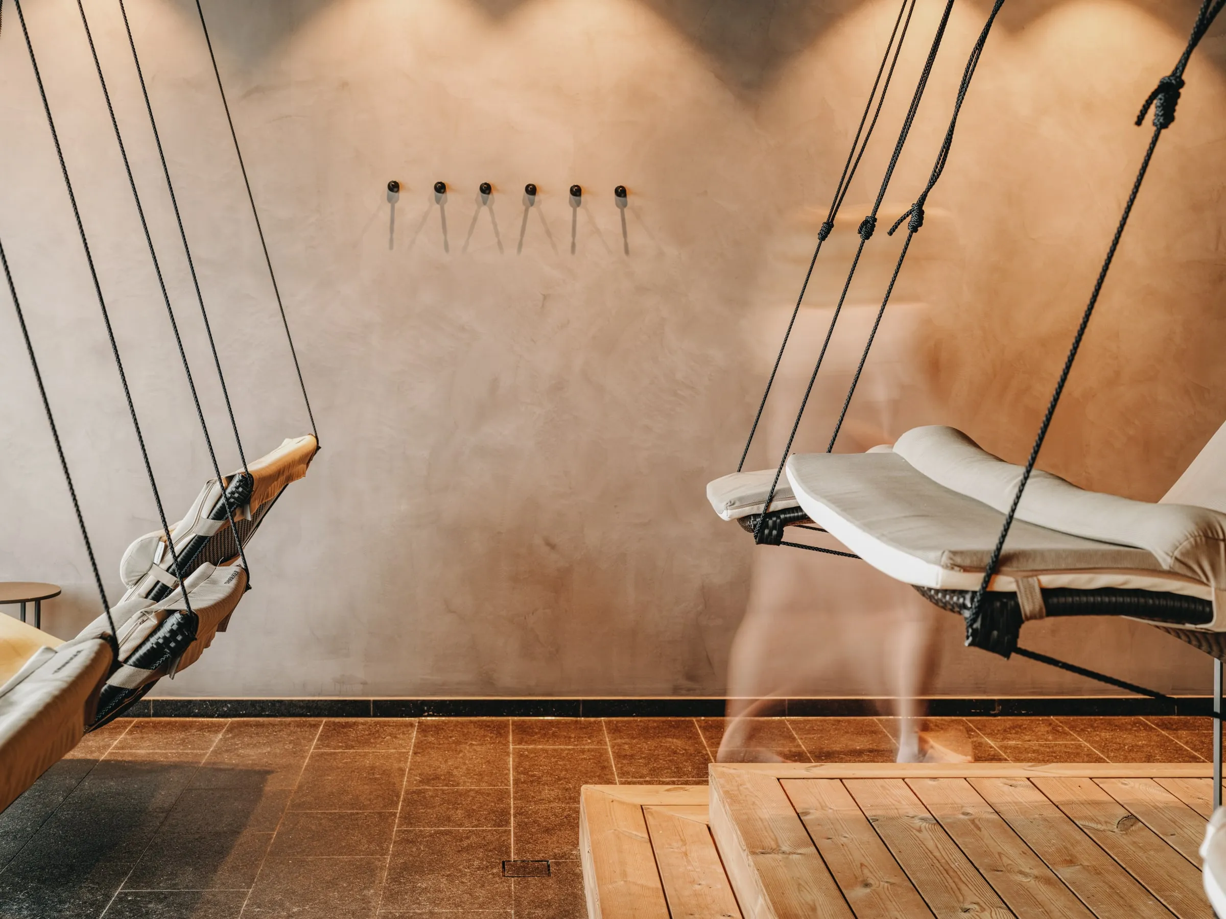 Hanging daybeds in the relaxation room